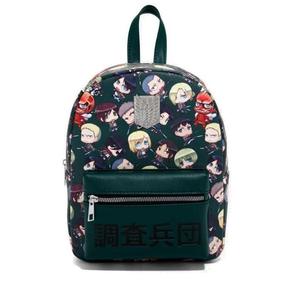 Bioworld x Attack On Titan Chibi Mini Backpack Dark Green All Over Print Anime